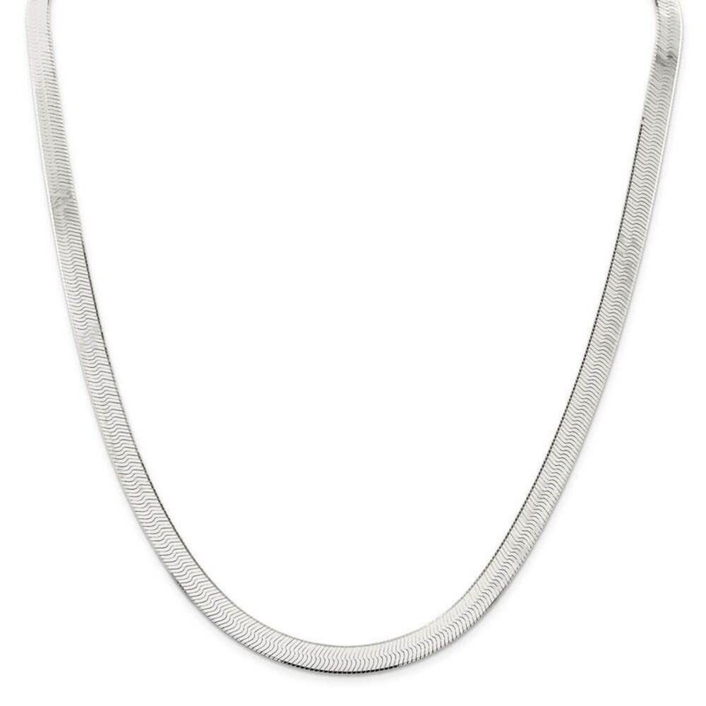 7mm, Sterling Silver Solid Herringbone Chain Necklace, 16 Inch - Picture 3 of 8